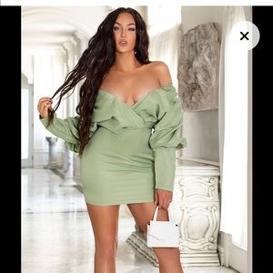 Sage Green Off The Shoulder Ruched Bodycon Dress